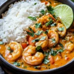 Aromatisches Garnelen Curry mit Kokosmilch und Reis