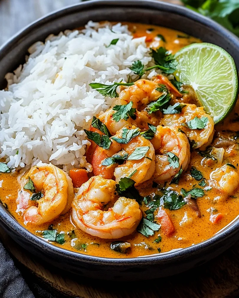 Aromatisches Garnelen Curry mit Kokosmilch und Reis