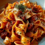 Cremige kalabrische Chili-Pappardelle mit Wurst und Fenchel