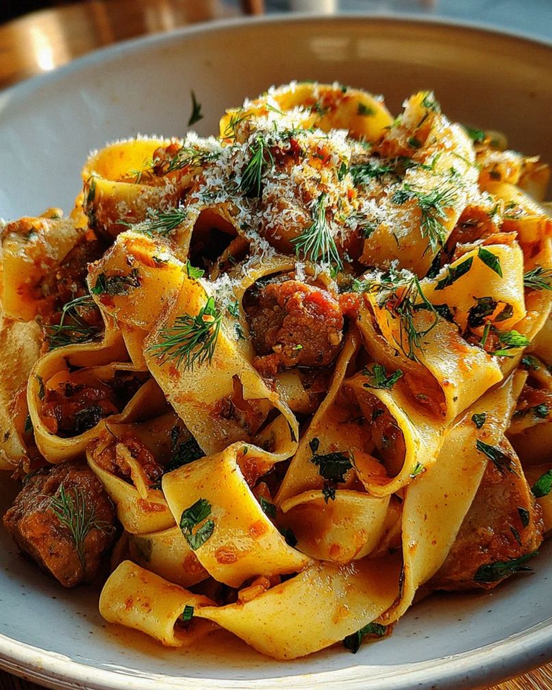 Cremige kalabrische Chili-Pappardelle mit Wurst und Fenchel – Schritt 2