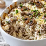 Cremiger Rindfleisch-Reisauflauf mit Pilzen: Einfach & lecker