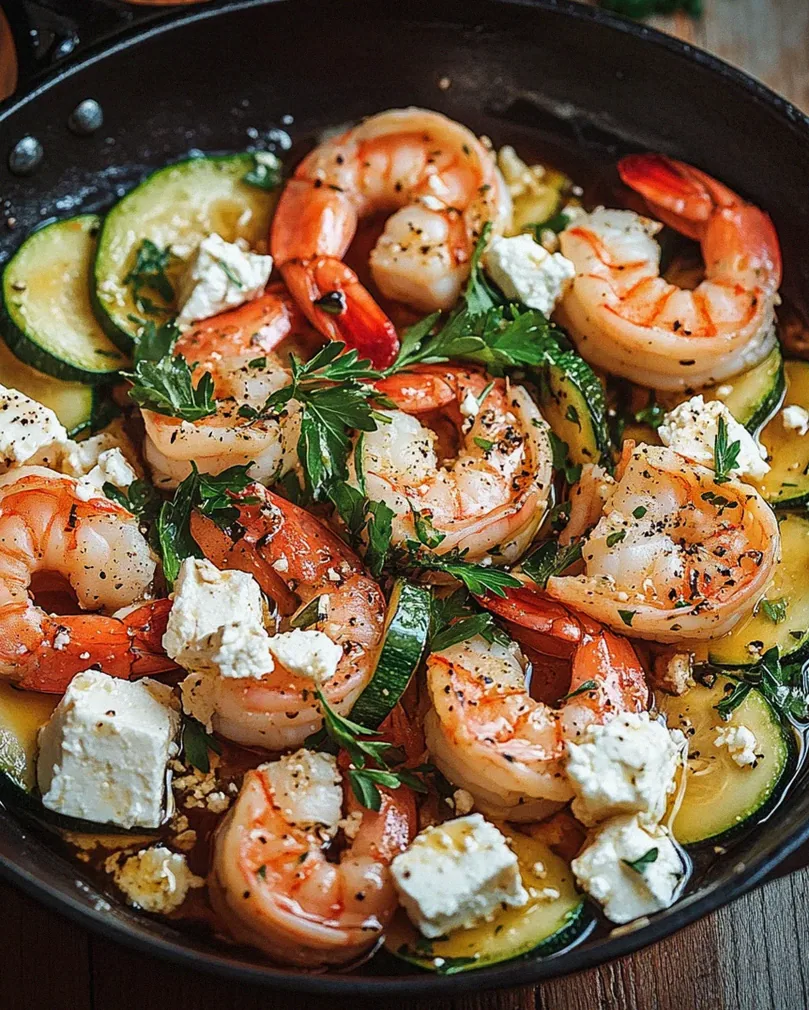 Garnelen Feta Pfanne mit Zucchini