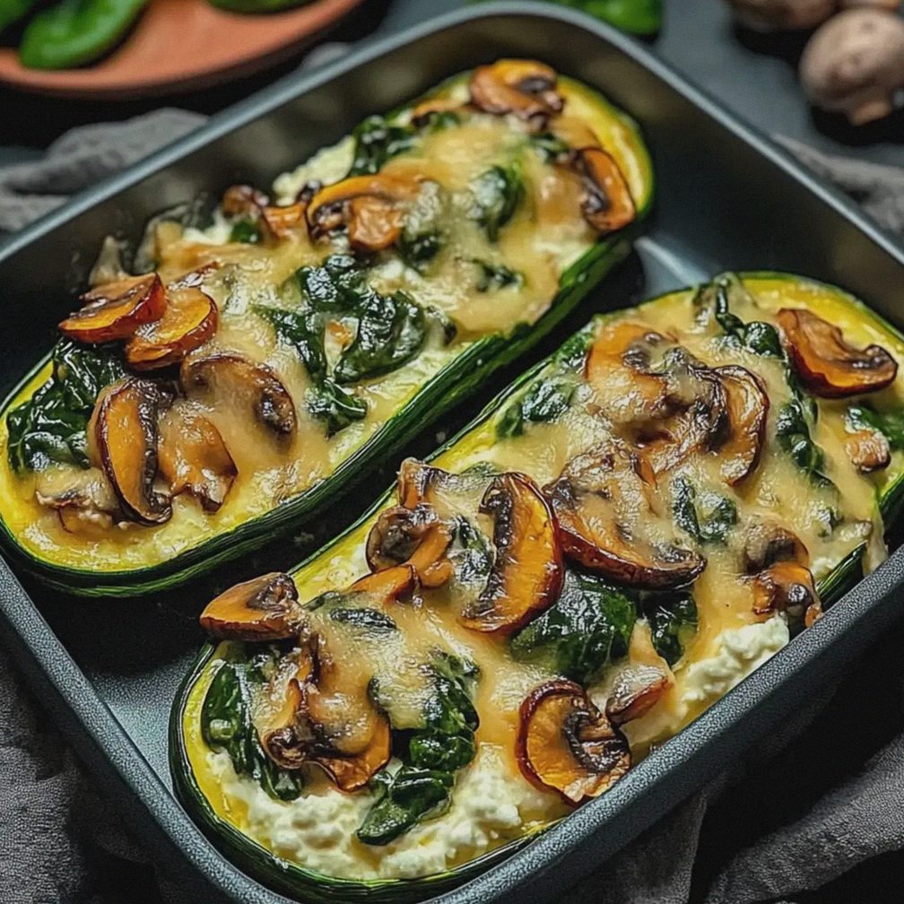 Gefüllte Zucchini mit Spinat Champignons Ricotta für 6 Personen