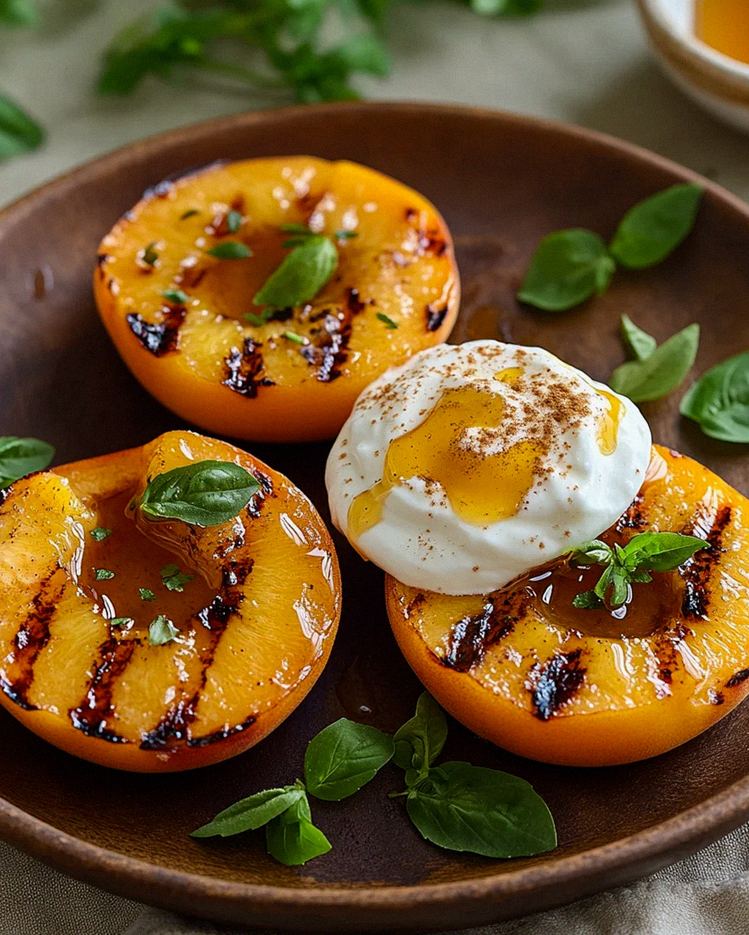 Gegrillte Pfirsiche mit Joghurt und Honig