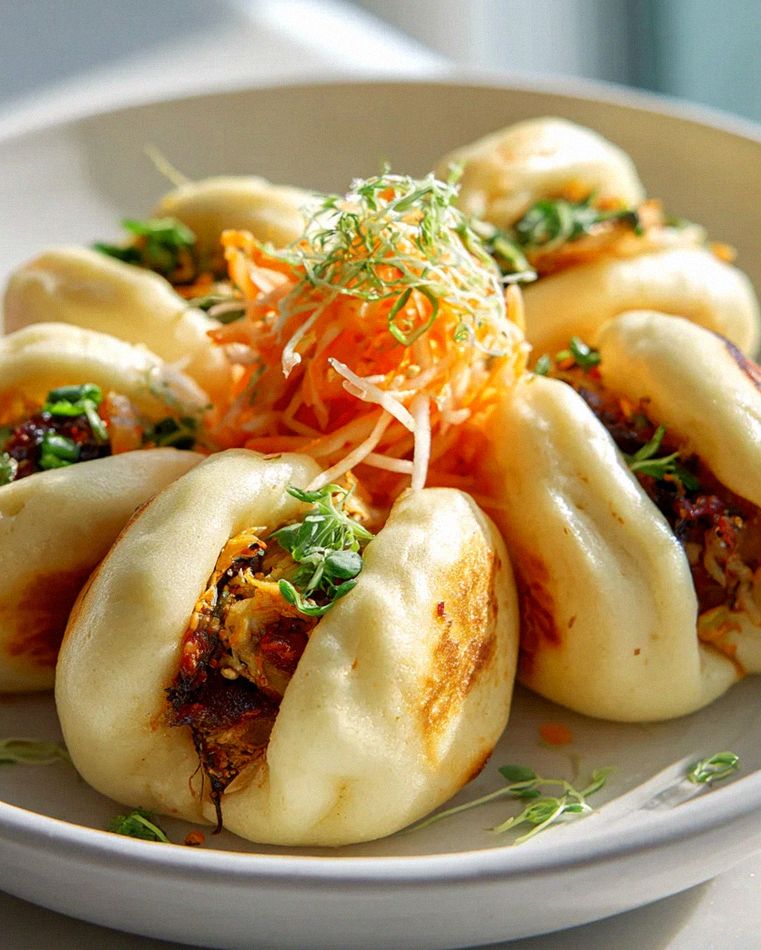 Herzhafte Bao-Buns mit eingelegtem Gemüse