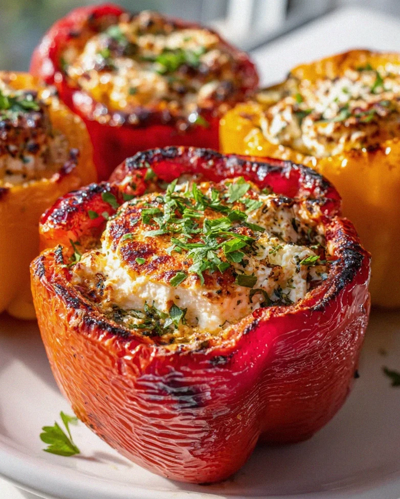 Saftige Gefüllte Paprika vom Grill mit Feta & Kräutern