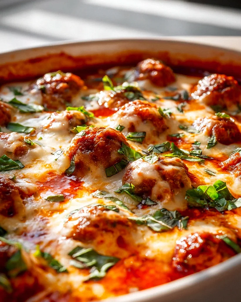 Toskanischer Fleischbällchenauflauf mit Mozzarella & Basilikum