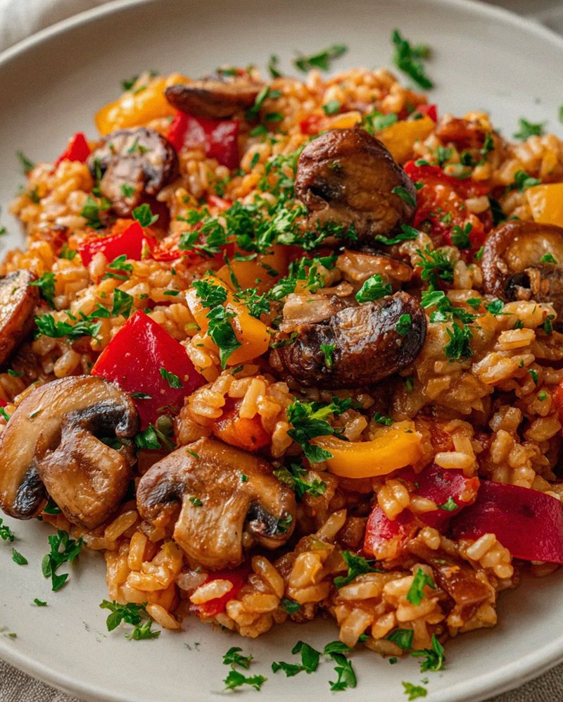 Vegetarisches Serbisches Reisfleisch mit Pilzen & Paprika – Schritt 1