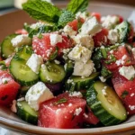 Wassermelone Feta Gurke Salat für heiße Tage