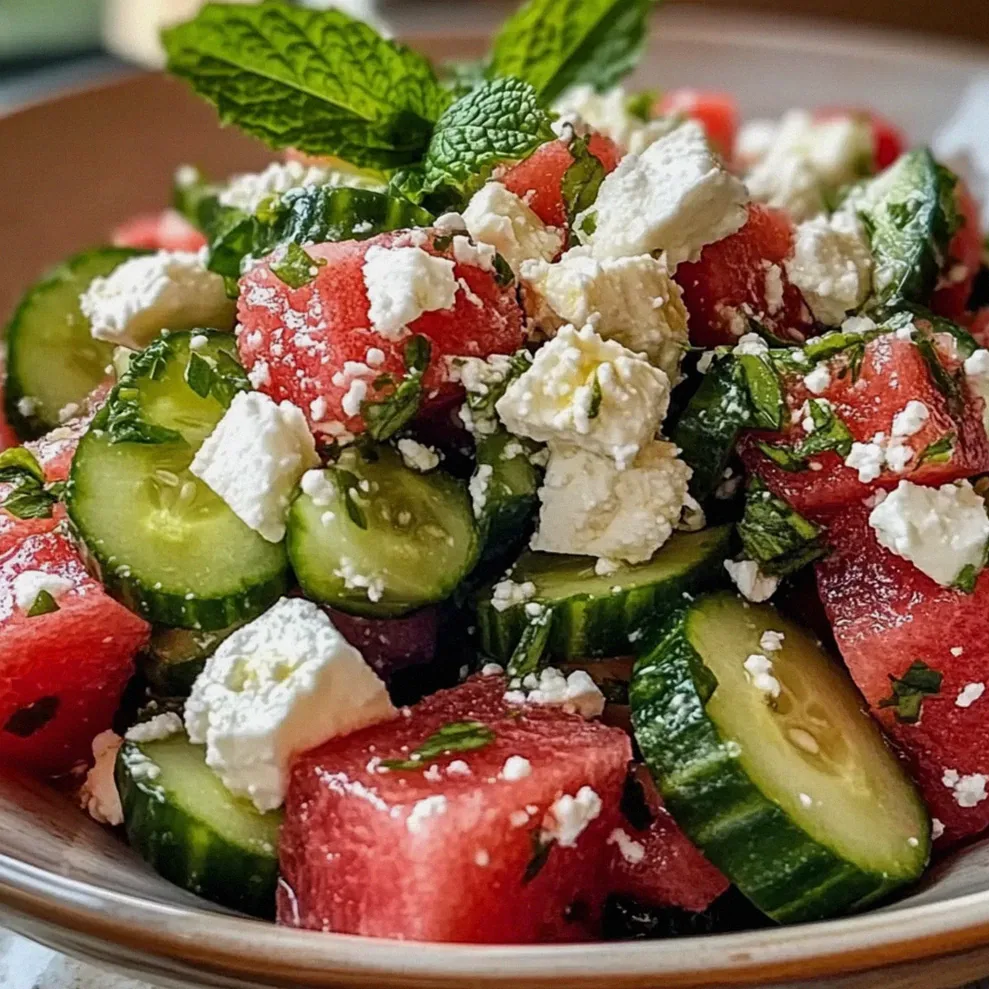 Wassermelone Feta Gurke Salat für heiße Tage